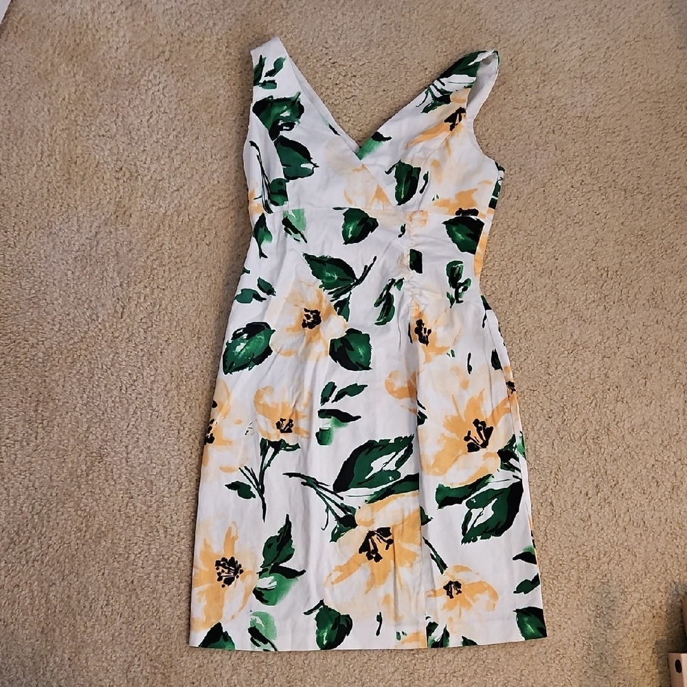 Donna Ricco Orange and Pink Sleeveless V-Neck Sundress